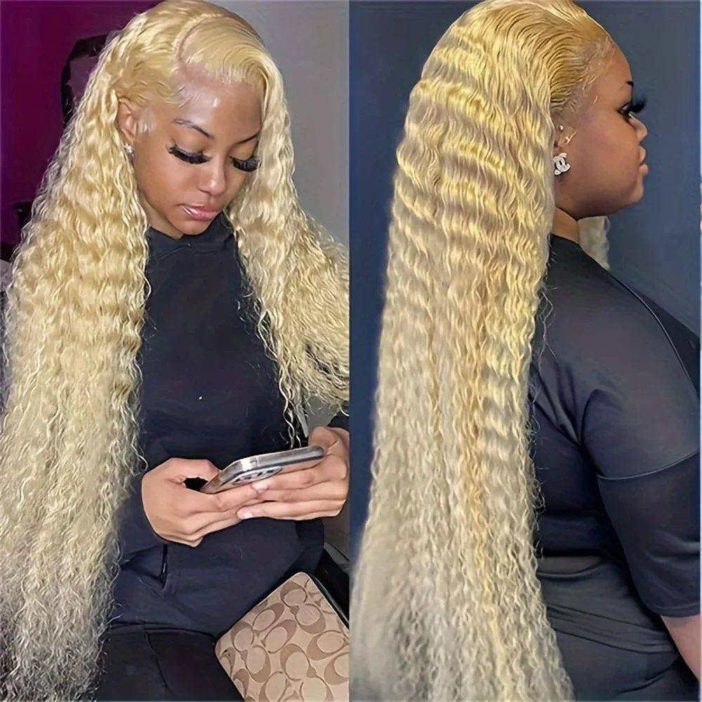 Perruque Lace Front Wig Deep Wave Naturelle Bouclée, Cheveux Blonds 613, 13x6, 40 Pouces, Densité 180%, pour Femme Africaine