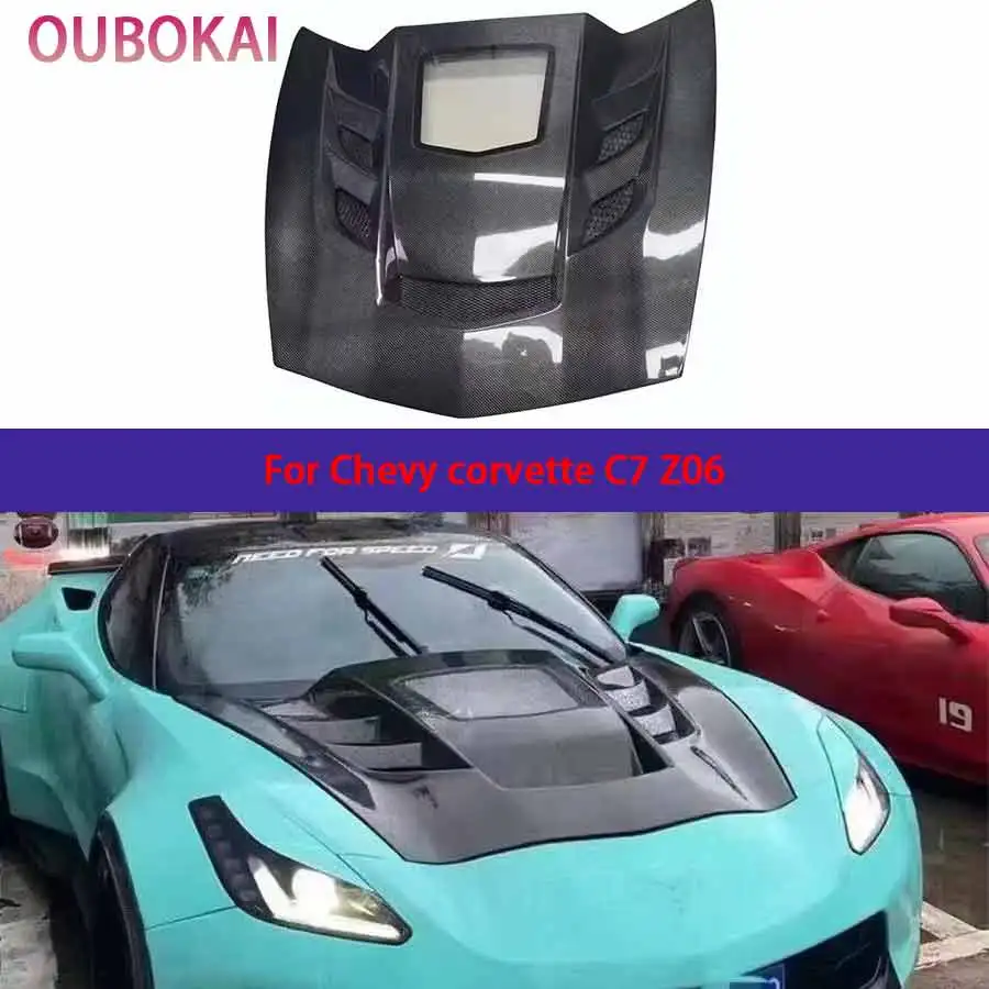 For Chevy corvette C7 Z06 Carbon Fiber Hood Engine Cover Hood Car Headliner Hood Cover 2014-2019 Upgrade body kit