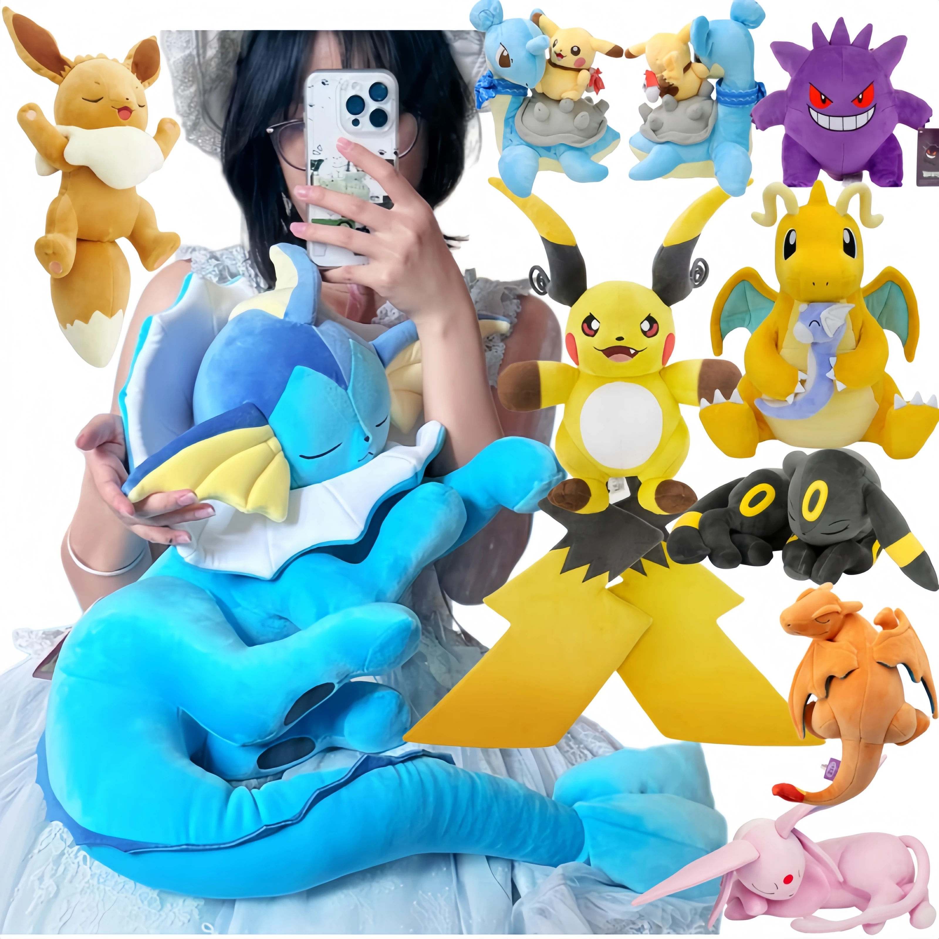 Cute Sleeping Pokemon Vaporeon Plush Toy Eevee Evolution Umbreon Espeon Lying Eevee Mega Raichu Dragonite Soft Doll Xmas Gift