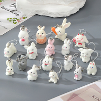 Resin Flocking Cute Rabbit Animal Keychains Phone Lanyard Fluffy Cartoon Pumpkin Bunny Pendant Bag Earphone Case Accessories