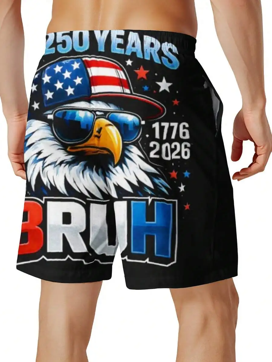 

Mens Patriotic Beach Shorts 250 Years 1776-2026 Eagle Sunglasses Hat Design