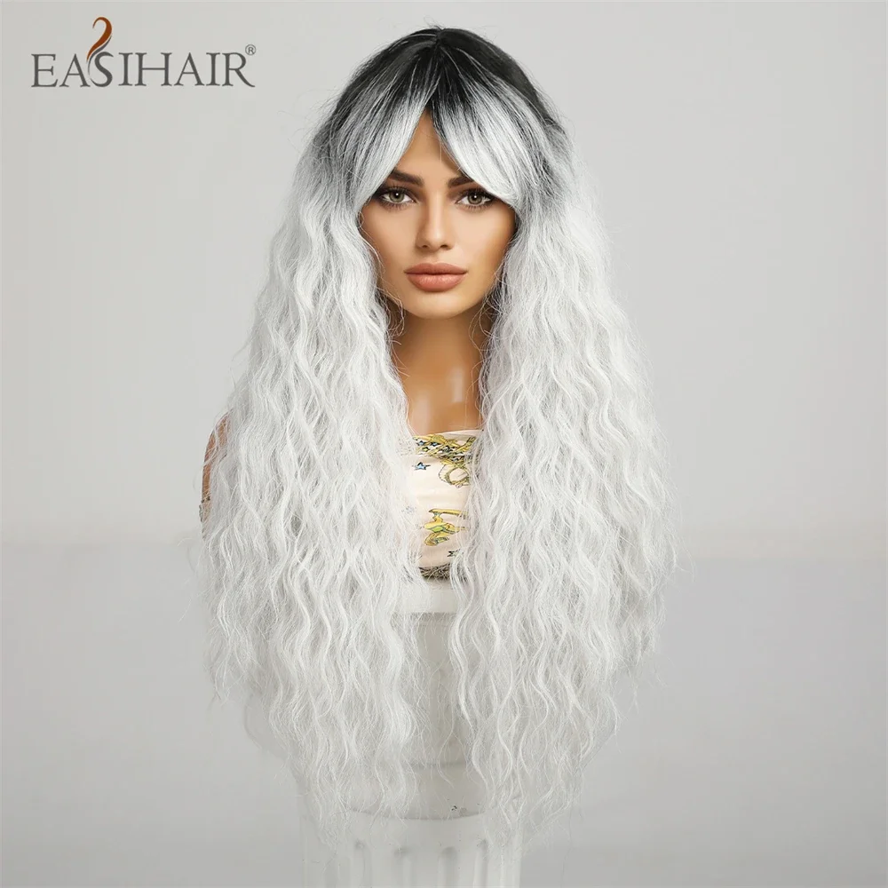 Dress up as a Halloween mask and decorate a wig Easy white blonde curly long wave synthetic wig African women Cosplay heat-resis