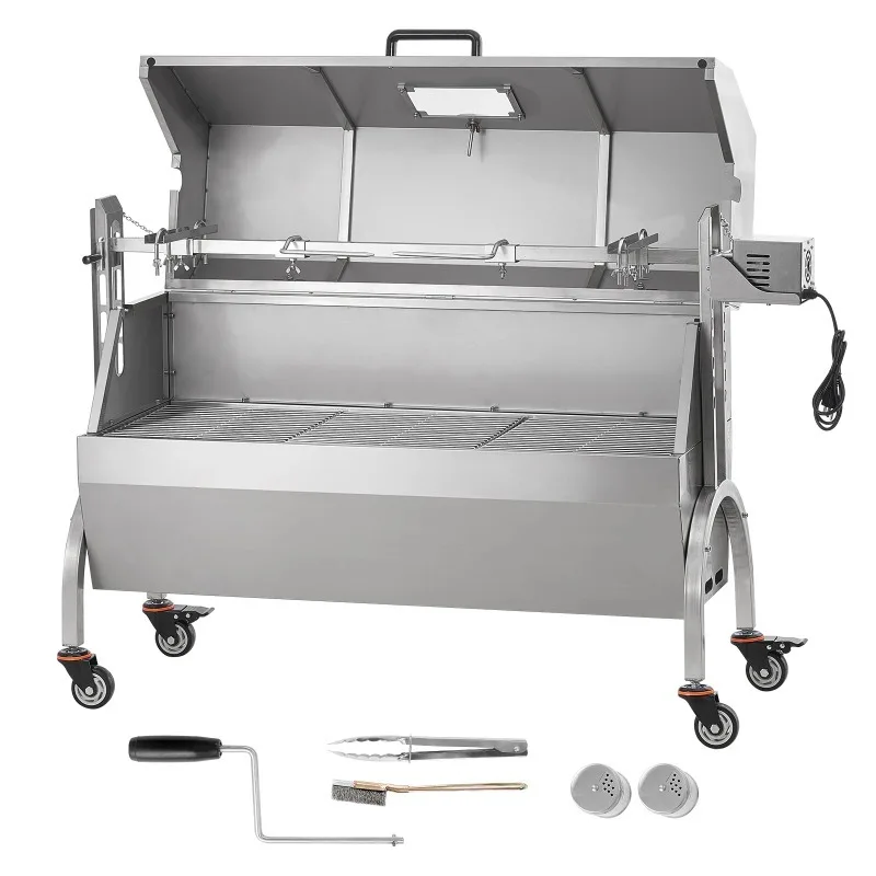 

SucceBuy Rotisserie Grill with Hooded Cover BBQ Whole Pig Lamb Goat Charcoal Spit Grill Electric Motor Stainless Steel Roaster