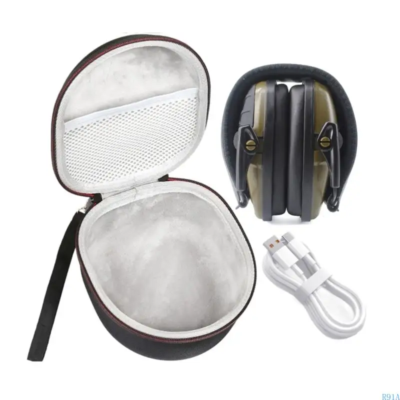R91A Durability EVA Headphone Storage Case with Meshes Pocket for Cables Accessories
