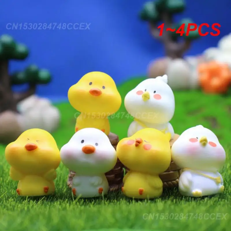 1~4PCS Simulation Animal Ornaments Fine Workmanship Chick Modeling White Resin Landscaping Decoration Cute Chicken Animal