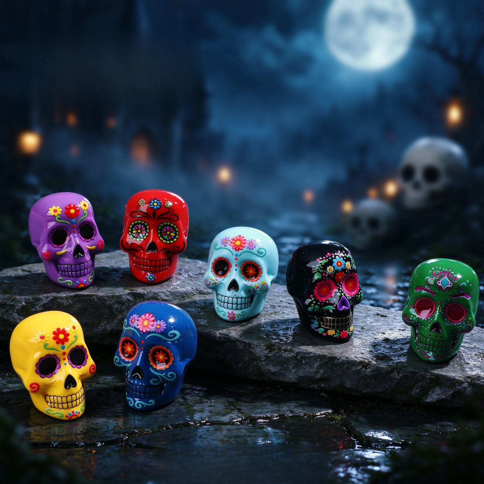 100pcs Wholesale Halloween Skull Mini Painted Undead Skull Resin Ornament DIY Jewelry Keychain Accessories Dollhouse Decor