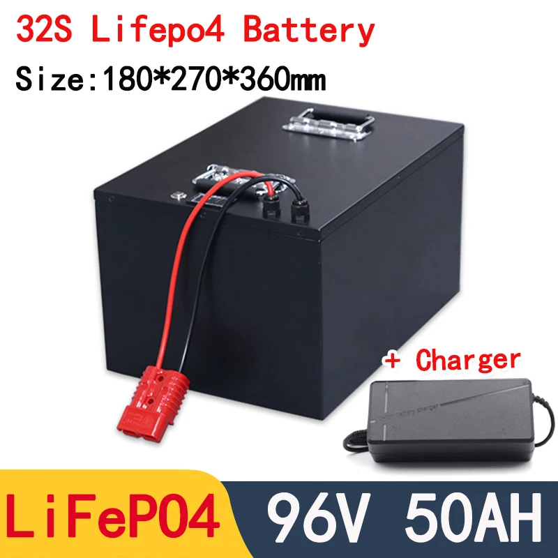 lithium 96v 50Ah Lifepo4 battery pack BMS 32S 102V for AGV inverter vehicle scooter Motorcycle 8000W Forklift + 5A charger