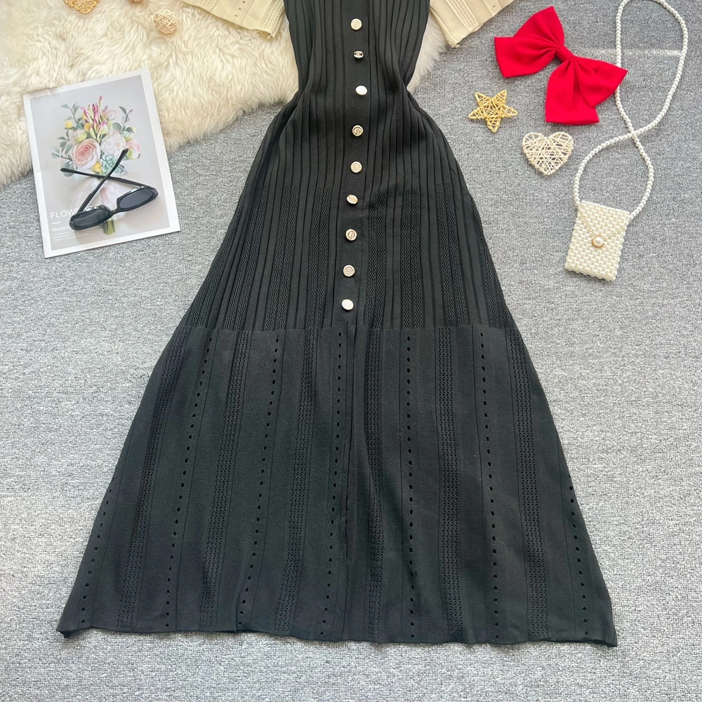 YuooMuoo Chic Fashion Elegant Knitted Long Dress 20256New Summer Vintage Patchwork Black Shirt Dress Brand Office Lady Vestidos