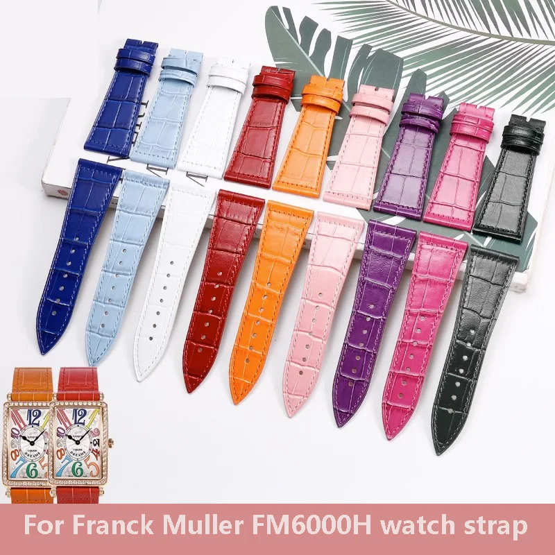 22mm 23mm 24mm Genuine Leather Bracelet for Franck Muller FM6000H Watch Strap Wristwatches Accessories Cowhide Watchband