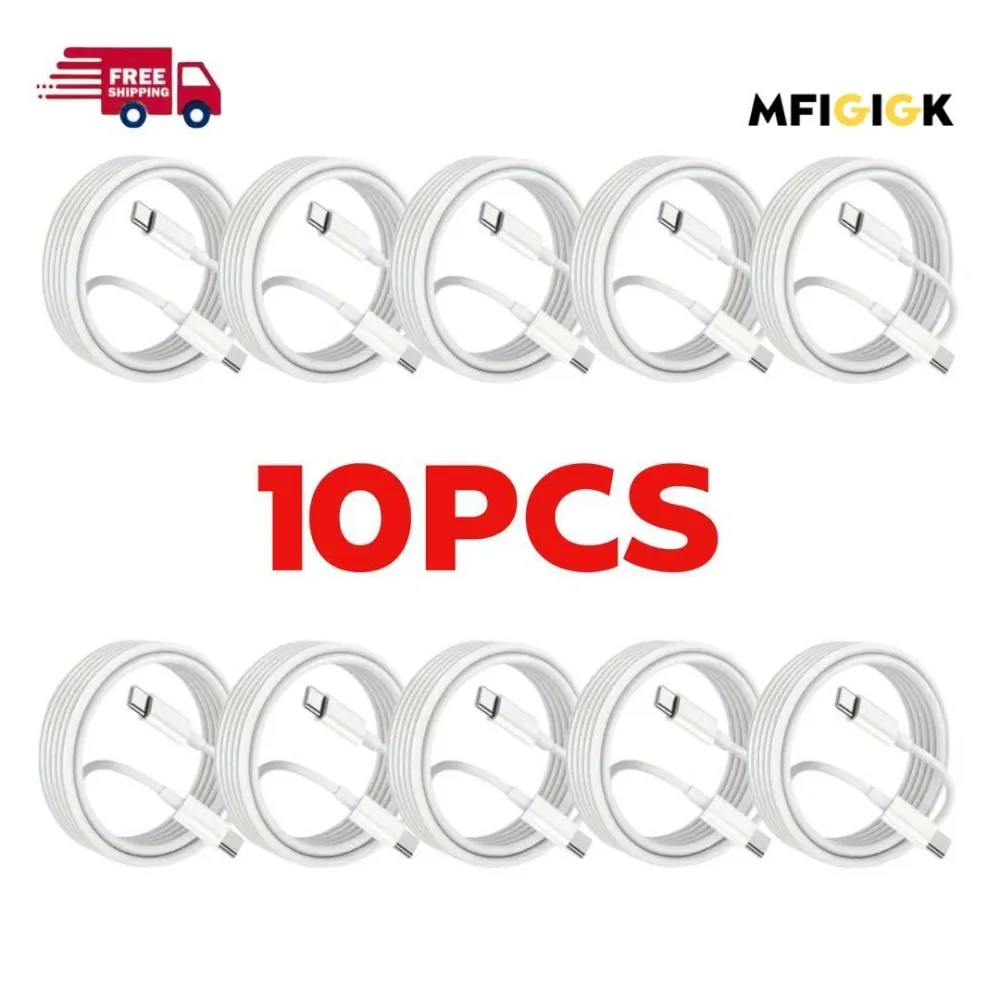 

MFIGlGK 10 лотов 60WType C to Type-C Cable PD Быстрое зарядное устройство для Samsung IPhone 15 Набор кабелей для зарядки премиум-класса — быстрая зарядка до