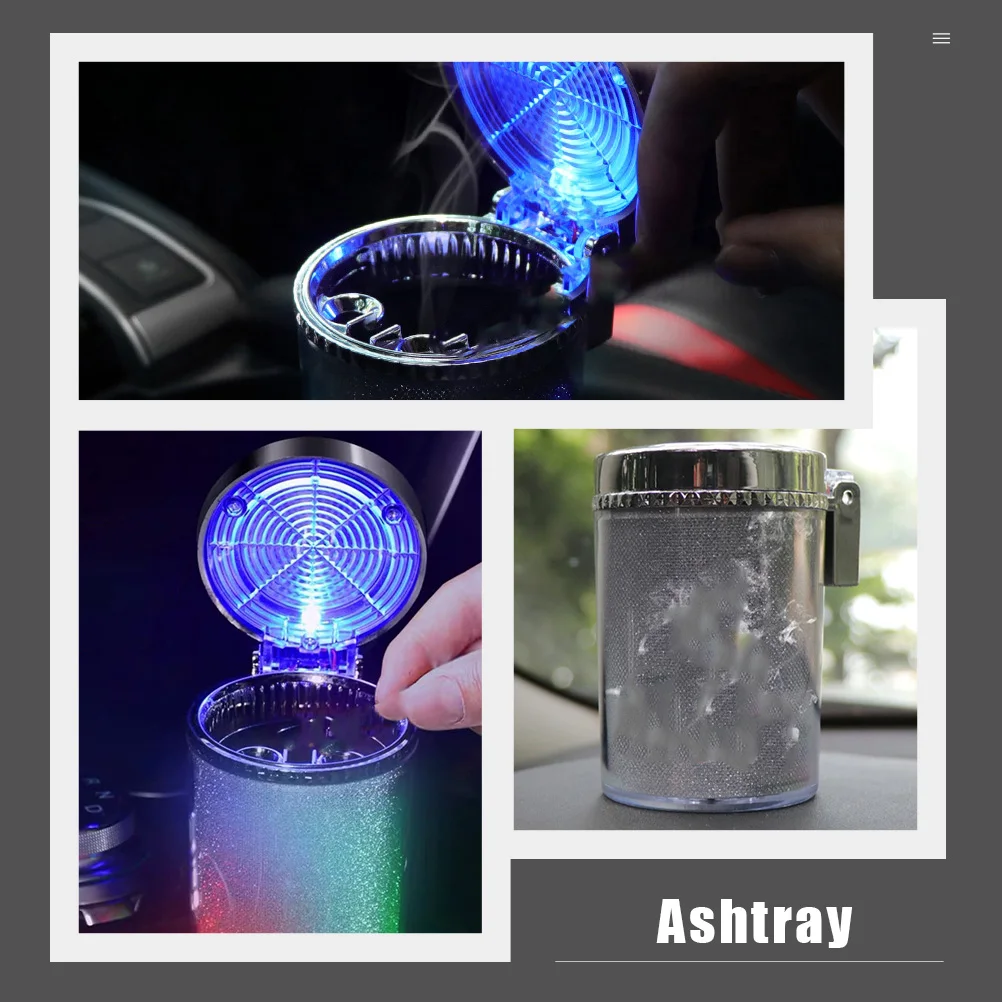 

LED Ashtray Car Ashtray With Lid Silver Fashionable Cigarette Holder Lightweight Store Smoke Prevent Sealing Long