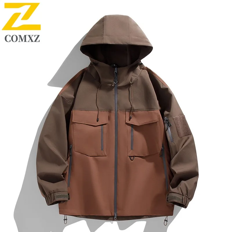 Maxbarley Male Jacket Color Block Outdoor Mountain Windproof Workwear Coat Durable Wear Resistant Functional Casual Overcoat