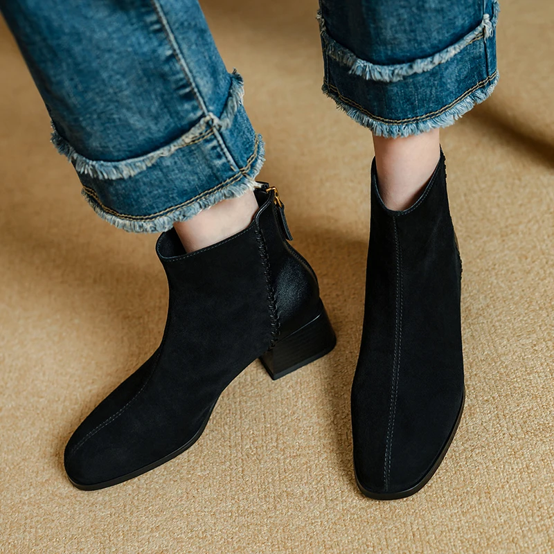 

Осень-зима 2022, классические женские ботинки челси из коровьей замши, ботильоны на толстом каблуке с квадратным носком, простые удобные ковбойские сапоги