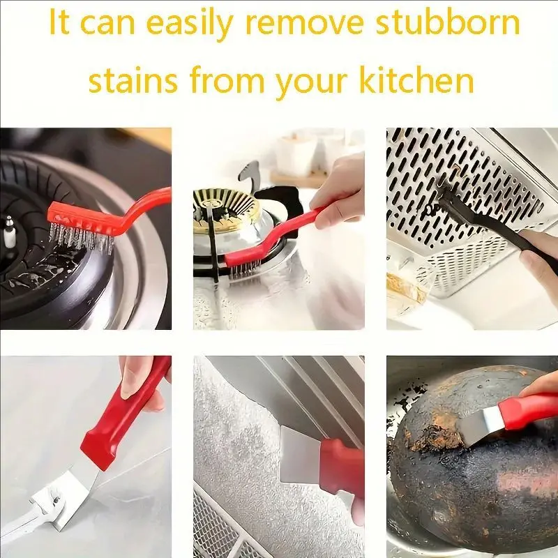 Cleaning Tool Set Multi-Surface Durable Brush Scraper for Gas Stove Range Hood Grime Removal Tools Home Outdoor Cleaner - view 6