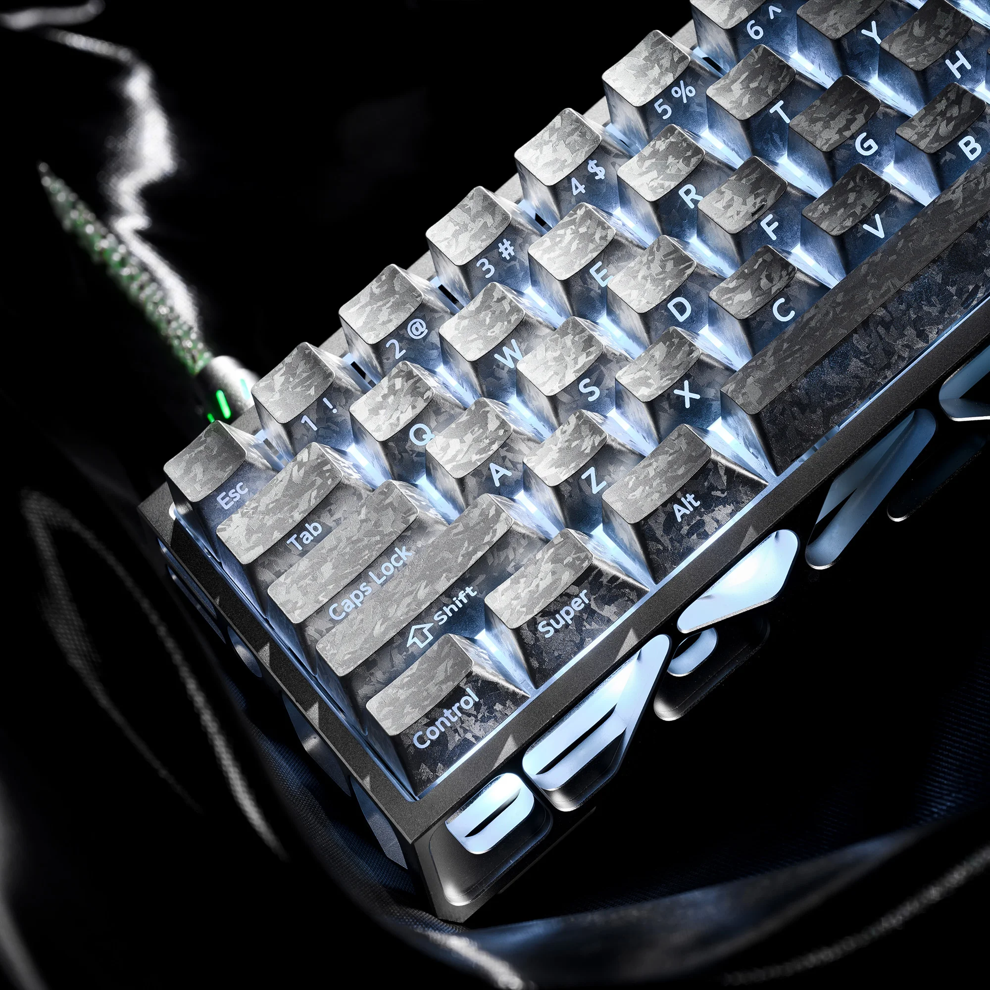 XVX Silver Carbon Keycaps Metallic Silver Powder Cherry Profile Side-Print Shine-Through Carbon Fiber Texture PC Keycaps 119-key