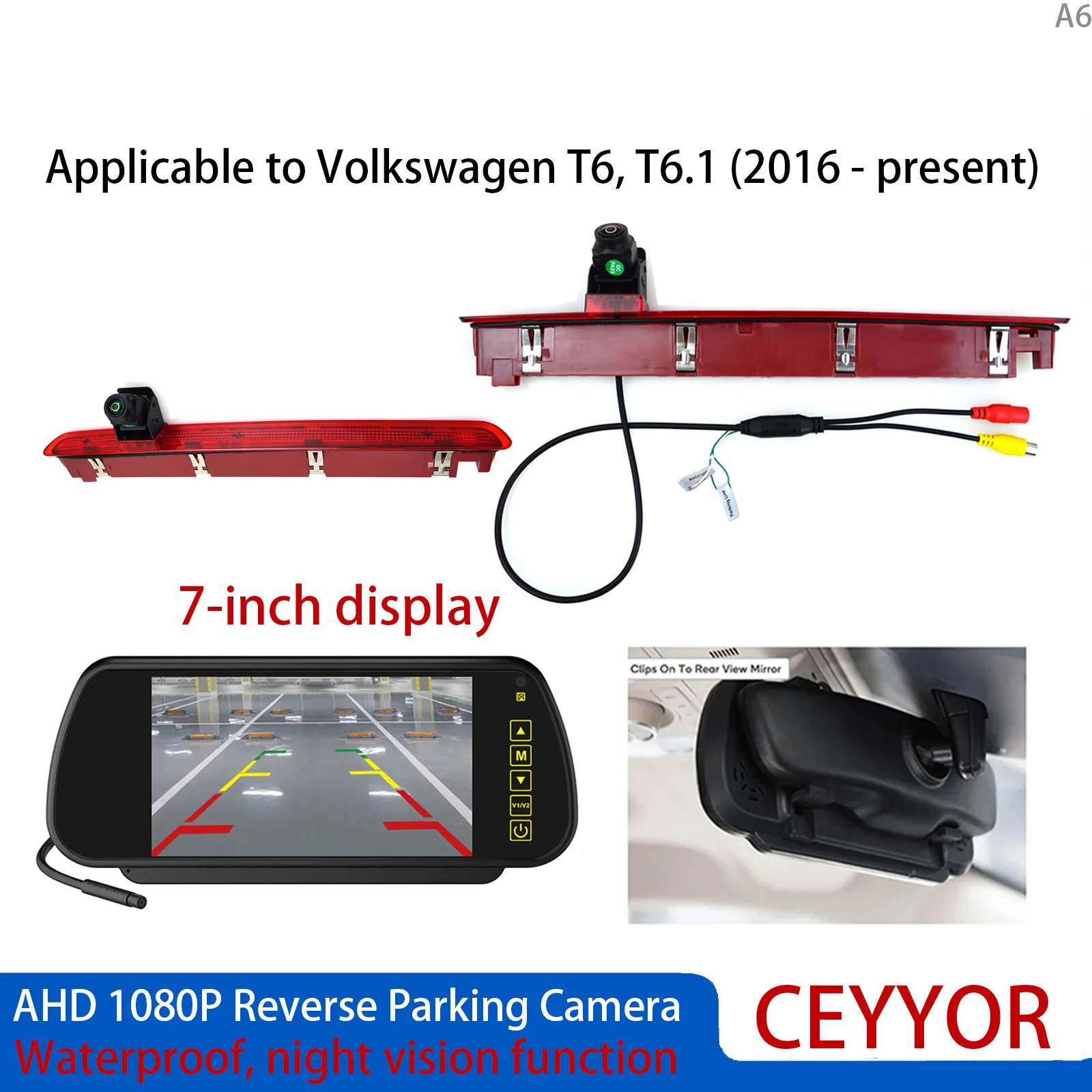 AHD 1080P 7 Inch Monitor Brake Light Rear View Camera For VW Transporter T6 T6.1 2016-Present Waterproof Night Vision