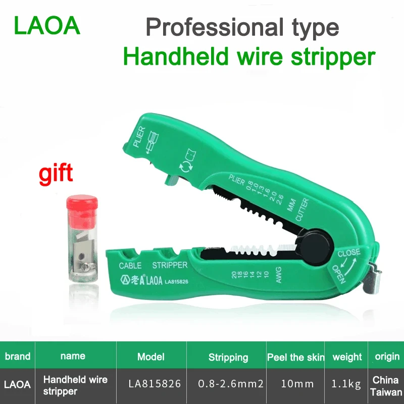 LAOA Electrician Wire Stripper Taiwan Manual Wire Stripper Multi-Function Handheld Wire Stripper Mini Wire Stripper 0.8-2.6mm