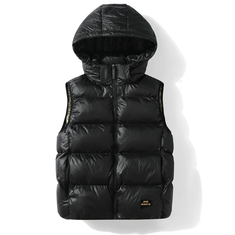 New Men Solid Sleeveless Vest Winter Warm Thicken Waterproof Coat Jacket Male Casual Windproof Overcoat Detachable Hat Waistcoat