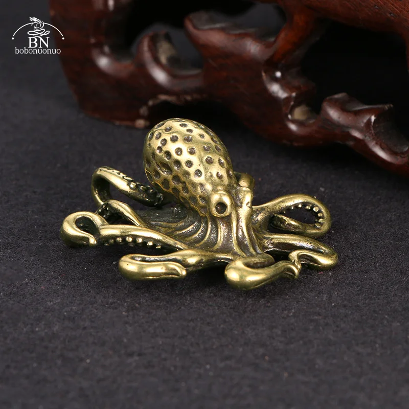 Solid Brass Octopus Animal Figurines Miniatures Desktop Ornament Accessories Creative Table Tea Pet Craft Home Decorations Retro