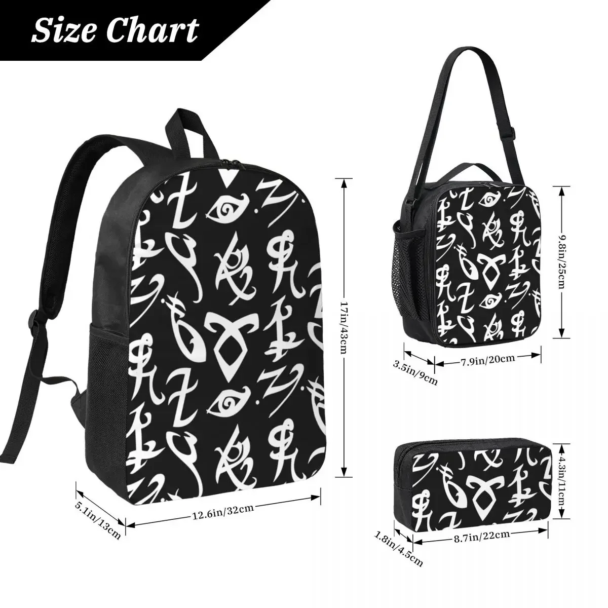 Shadowhunters, Shadowhunters Runes, Mortal Instruments Backpack BookBag School Bag 3ps Insulated Lunch Bag Pencil Case