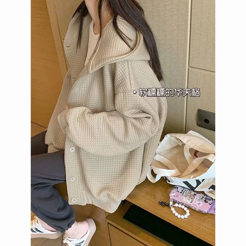 

Американская новая повседневная куртка для женщин, осенне-зимний свободный универсальный кардиган, толстовка с капюшоном, утолщенные Ins