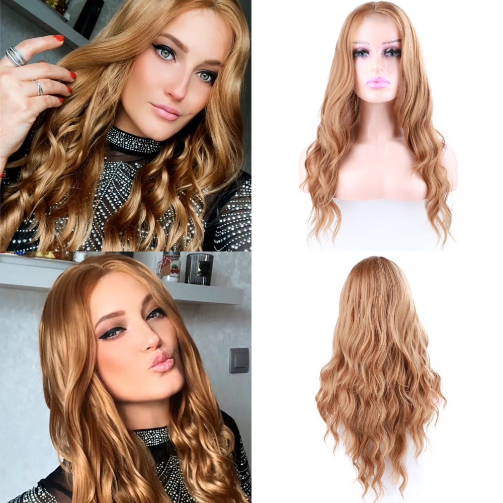 26 Inch Long Wavy Synthetic Wigs With Vivid Hair Parting Mixed Chocolate Brown Blonde Hair Wigs for Black Women Heat Resistant