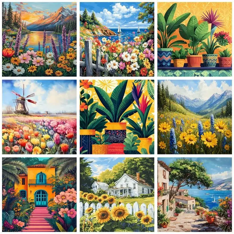 CHENISTORY Acrylic Paint By Numbers For Adults Coloring By Numbers Frameless Landscape Craft Supplies Artwork Kill Time Home Dec
