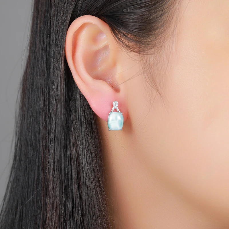 XYOP Trendsetter Big Stone Natural Larimar Earring 925 Sterling Silver Pretious Larimar Earring for Women Party Gift