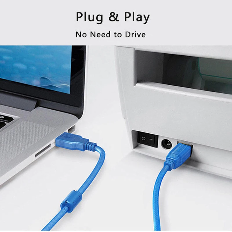 USB 2.0 Printer Cable USB 2.0 Type A Male to Type B Male Foil+Braided Shielding Transparent Blue 0.3M 0.5M 1.5m 2m 3m 5m 10m