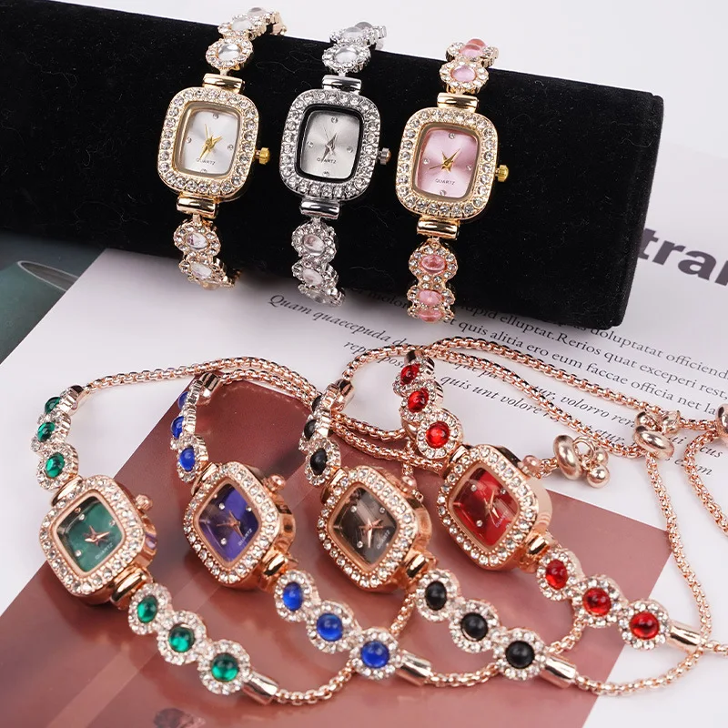 

Новый уникальный дизайн, квадратные бриллиантовые часы с маленьким циферблатом, женские часы-браслет, простые универсальные кварцевые наручные часы с цепочкой Montre Femme
