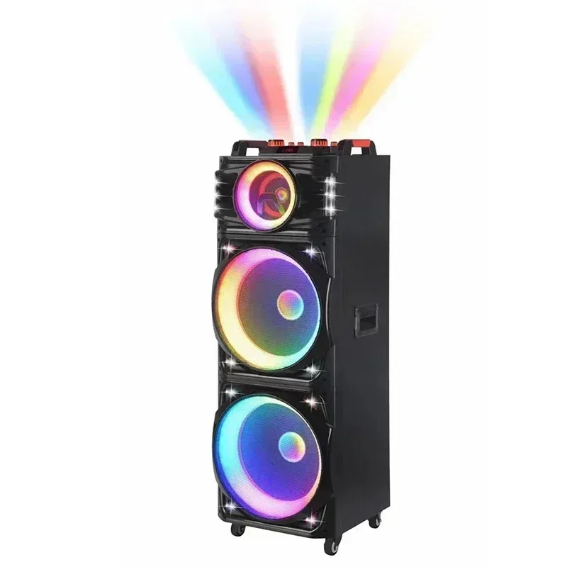 NDR-1526 Double 15 Inch Bass 100 Watt Big Power Trolley Speaker USB/TF/FM/TWS/Remote Control/ Wireless Mic Outdoor BT Speakers