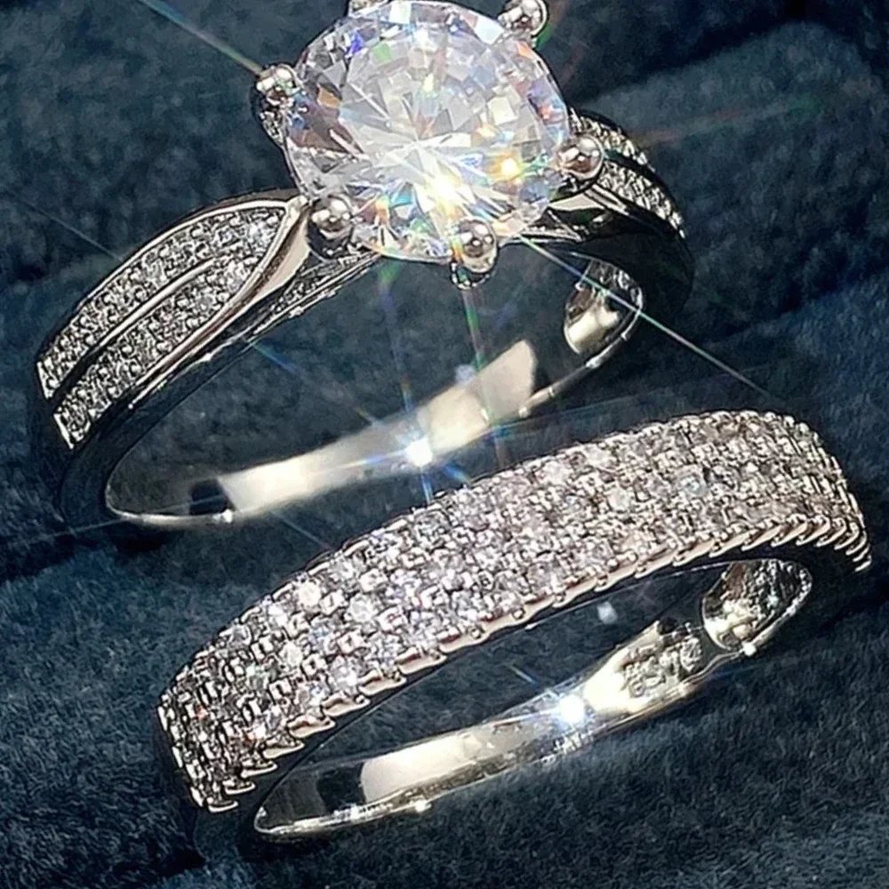 2-piece Set of Simple and Personalized Sparkling Rings with Elegant and Personalized Design, Micro Inlaid Zircon Jewelry