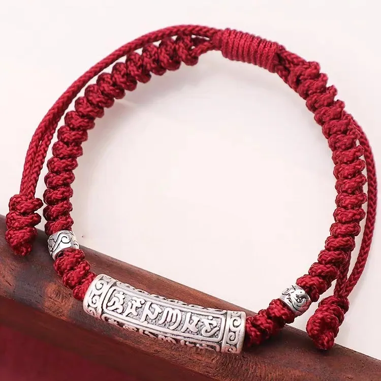 2026 New Six Word Mantra Red Bracelet: Vintage Braided Luck & Safety Bracelet for Men, Women, Zodiac Year Gifts