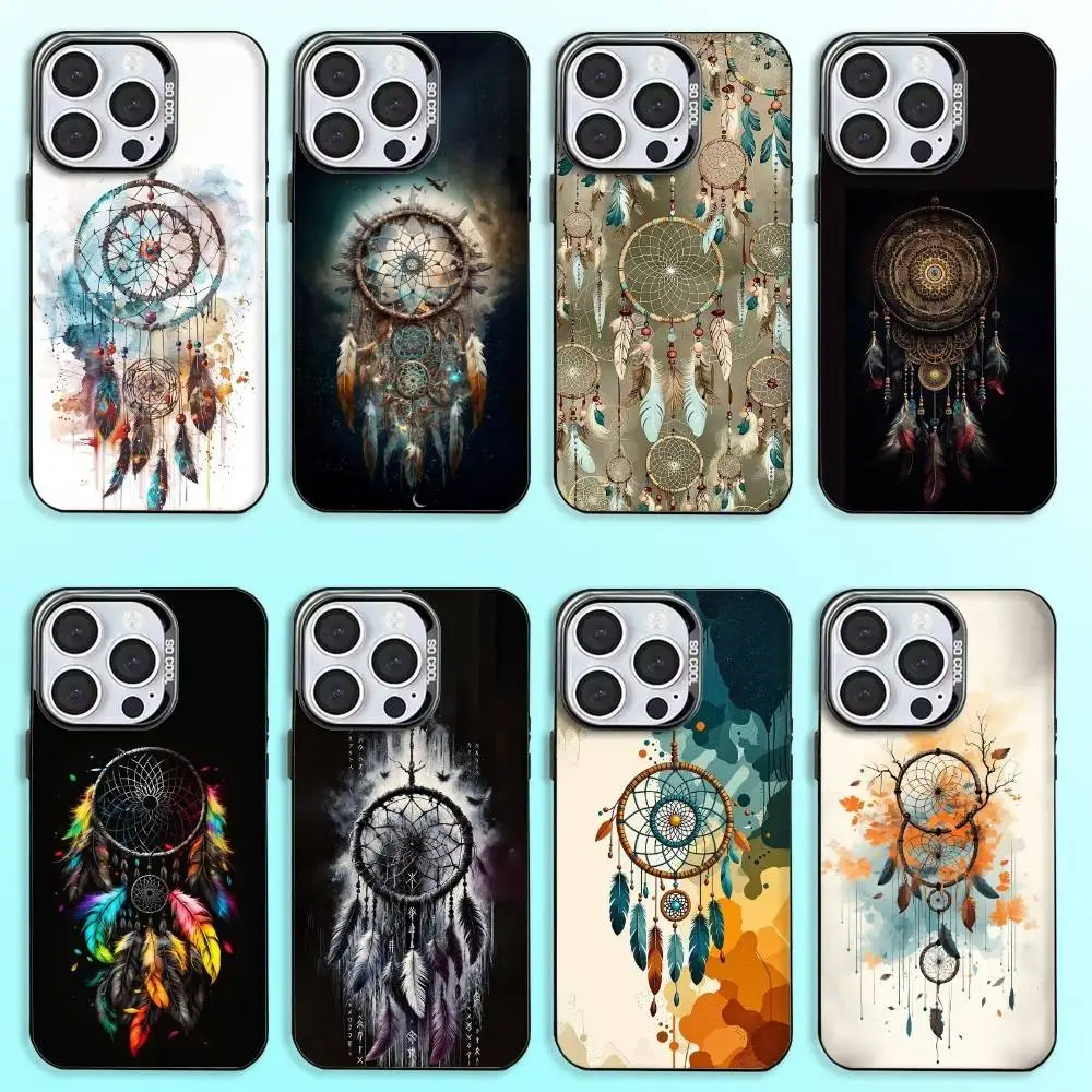 

Feather Art Dreamcatcher Phone Case For iPhone17,16,15,14,13,12,11 Plus,Pro Max Colored Silver Plated Inside Cover