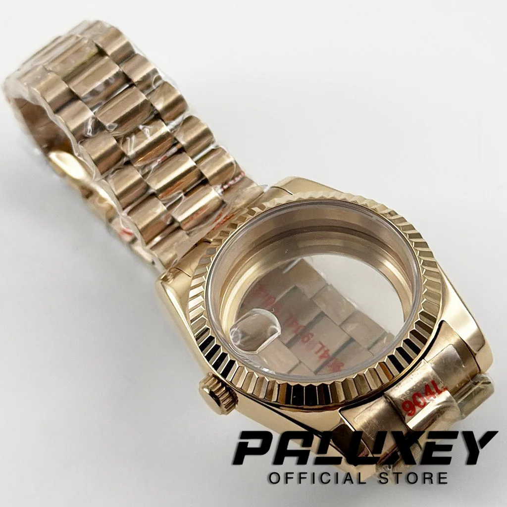 حافظة ساعة منحنية مخدد من الذهب الوردي ، سوار رئاسي من زجاج الياقوت ، 36 ، 40 ، NH34 ، NH35 ، NH36 ، NH38 ، ETA2824