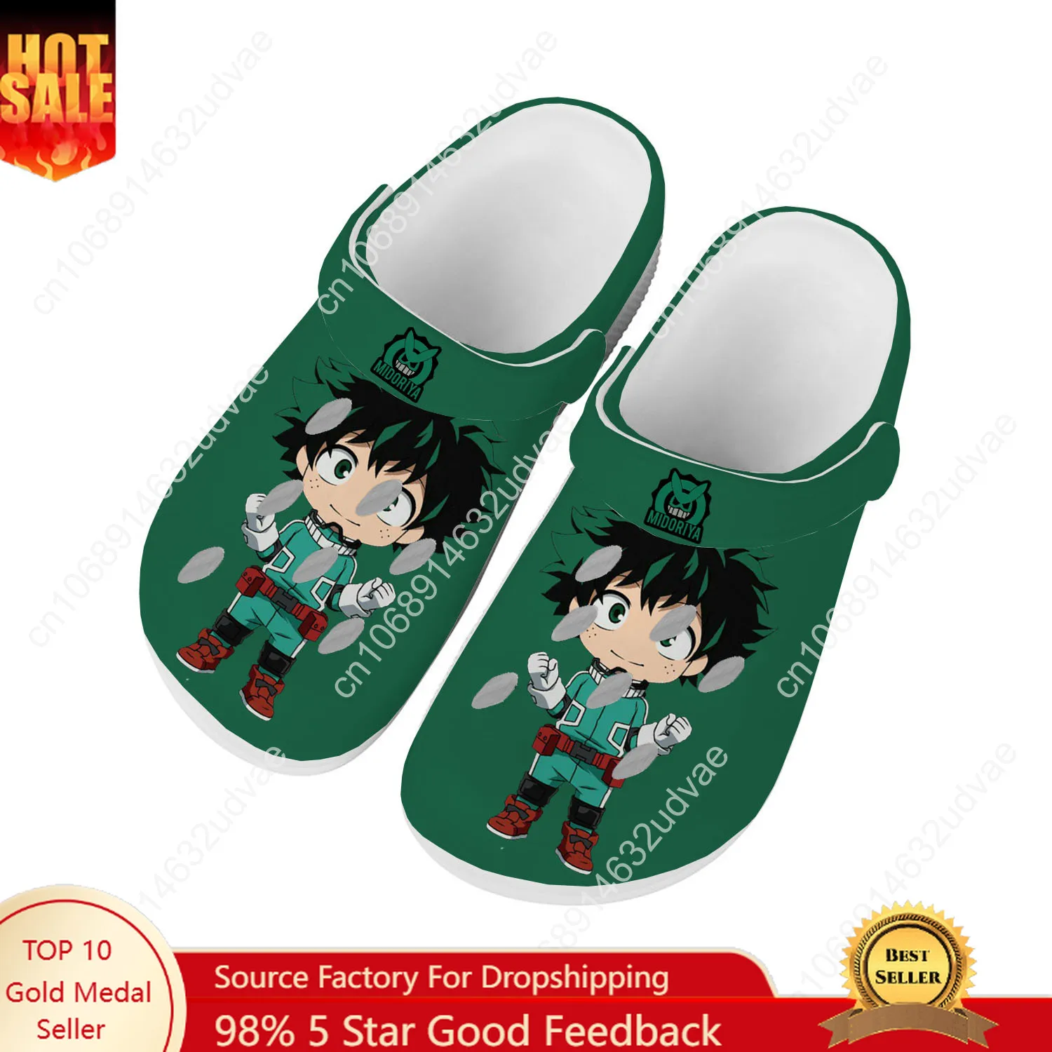 

My Hero Academia Izuku Midoriya Water Shoes Men Women Non-slip Home Garden Clogs Customizd Sandals Breathable Hole Slippers