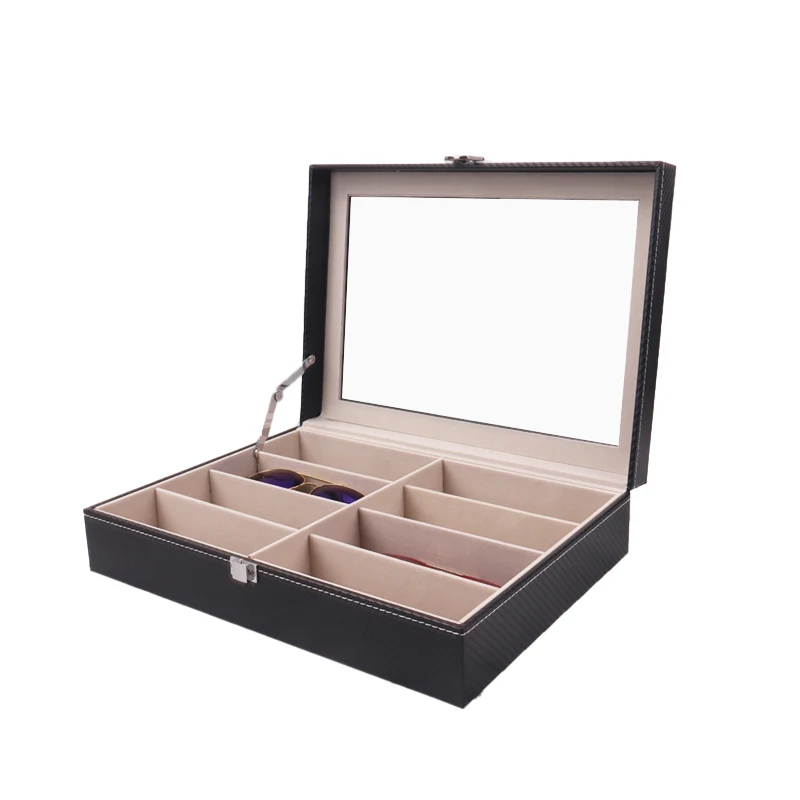 PU Glasses Display Box Wooden 8-compartment Glasses Box High-end Sunglasses Storage box Sunglasses Packaging Box