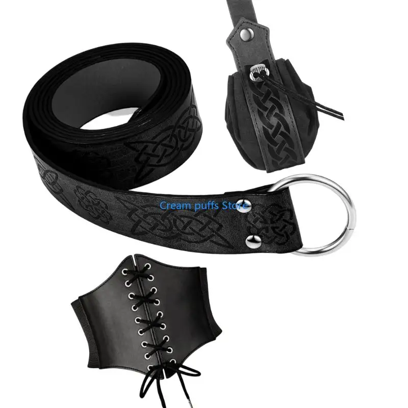 50LE Cosplay Belt Set with Embossed Waist Belt and Drawstring Bag