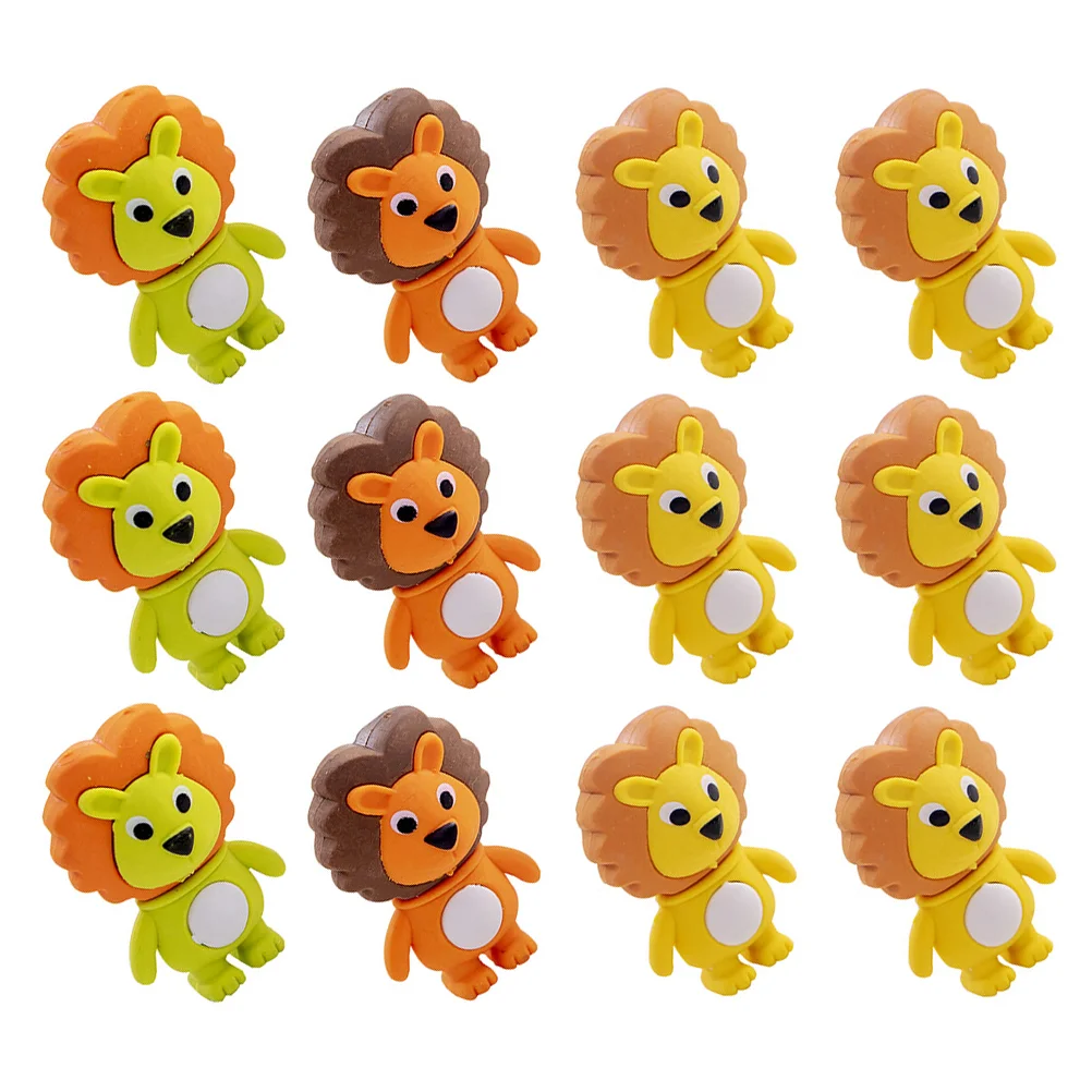 16 Pcs Lion Eraser Erasers for Kids Shape Prize Girl Cartoon Kindergarten Student Child