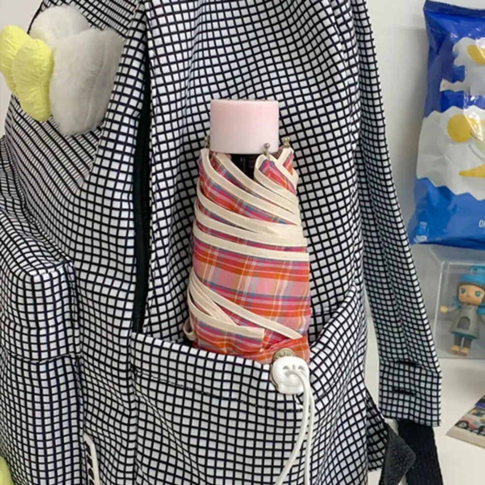 Portable Kawaii Backpack Bowknot Cartoon School Bag Large Capacity Grid Pattern Handbag