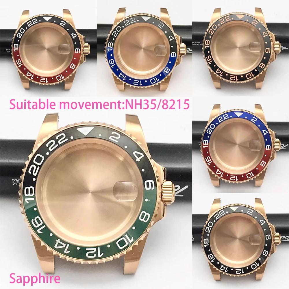 

Механический корпус часов для дайвинга из розового золота, сапфир, подходит для механизма NH35/36/4R/8215/8200, корпус NH35 40 мм