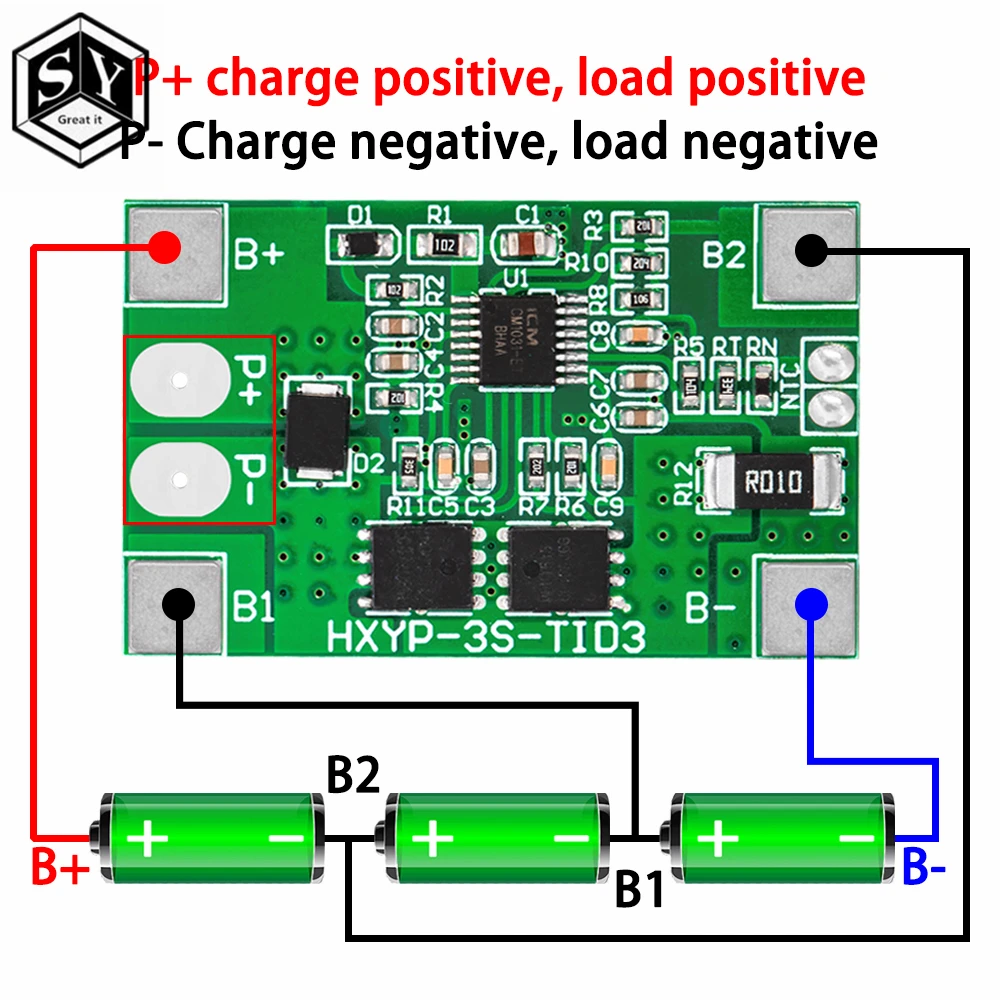 GREAT IT 3S 10A Li-ion Lithium Battery 18650 Charger PCB BMS Protection Board 12V 11.1V 12.6V Prevent overcharge