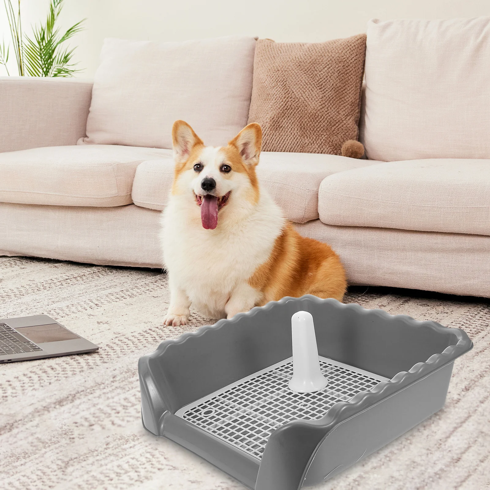 

Medium Dog Toilet With Induction Column 3-Side Protection Mesh Grid Easy Clean Indoor Balcony Puppy Potty Tray Dog Pee Station
