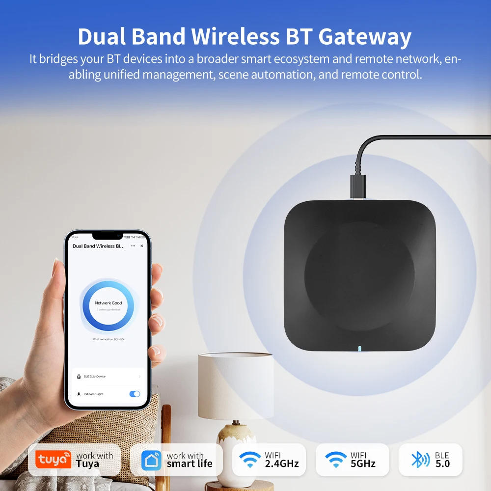 2.4GHz/5GHz WiFi Tuya Bluetooth Dual-Band Gateway Smart Control Panel Wireless Hub Compatible with Alexa