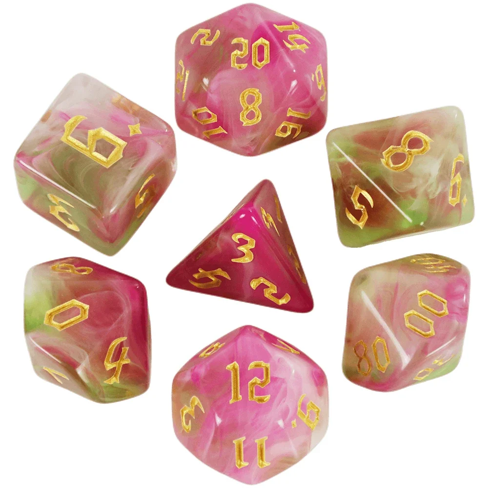 7pcs/set Polyhedral Board Game Dice Clear Unique Font of Printed Numbers for Party Games,RPG ,DND,Mixed-color Effect