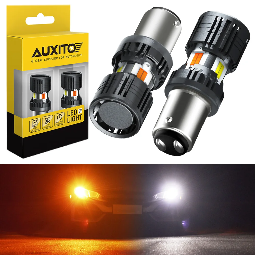 2Pcs AUXITO Dual Color 1157 BAY15D P21/5W LED Bulb CANBUS White/Amber Switchback Lamp Car DRL Parking Running Turn Signal Light