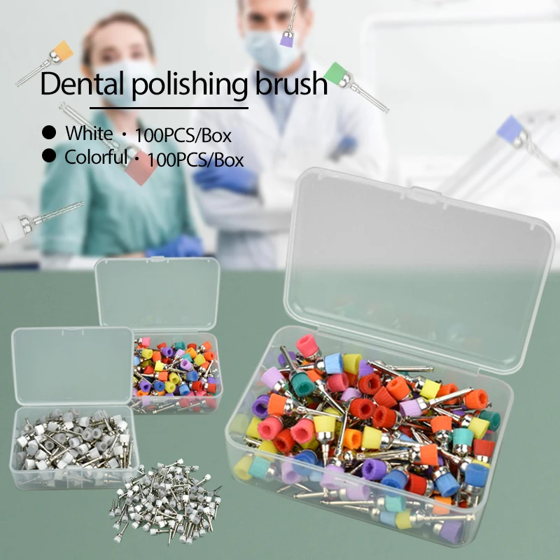 

100Pcs White/colorful Tooth Polishing Brushes Latch Bowl Nylon Dental Prophy Lab Dentist Clinic Tools