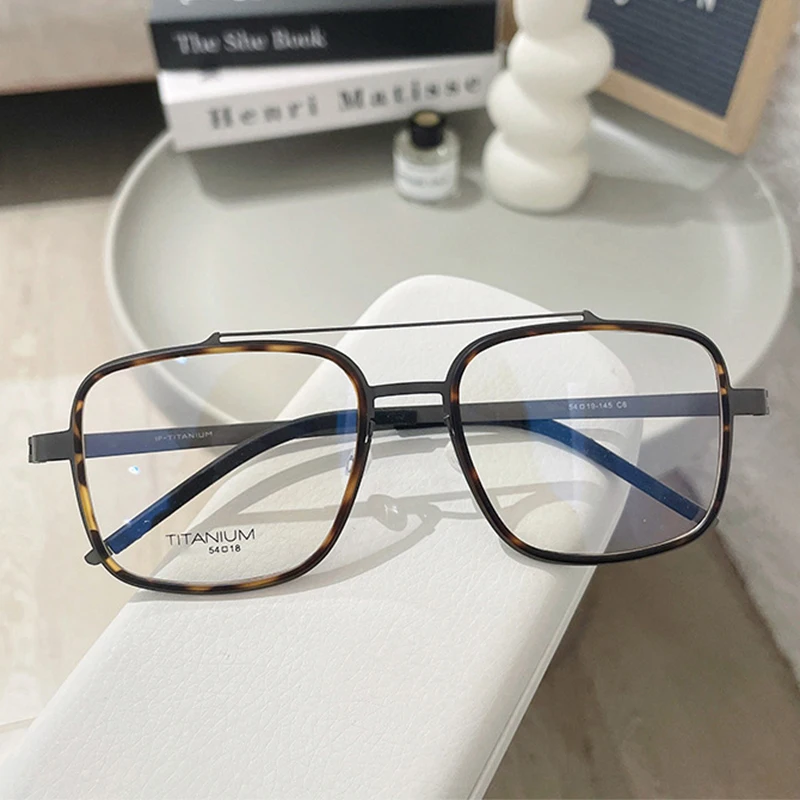 

Danish Design Replication Double Beams Square Large Frame Glasses Screwless Design Ultralight Pure Titanium Eyewear