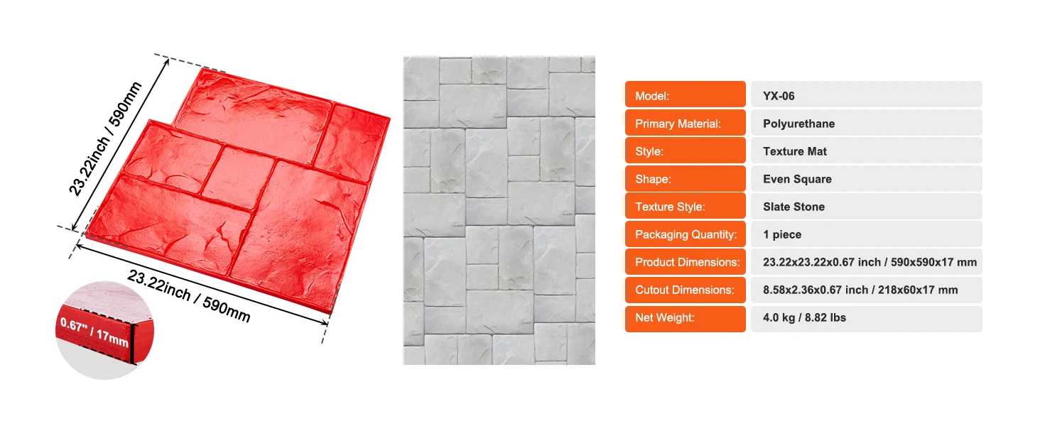 VEVOR Concrete Stamps Mat Concrete Texturing Skin Polyurethane Stamp Stone Tile Texture Mat Slate floor Imprint Concrete Molds