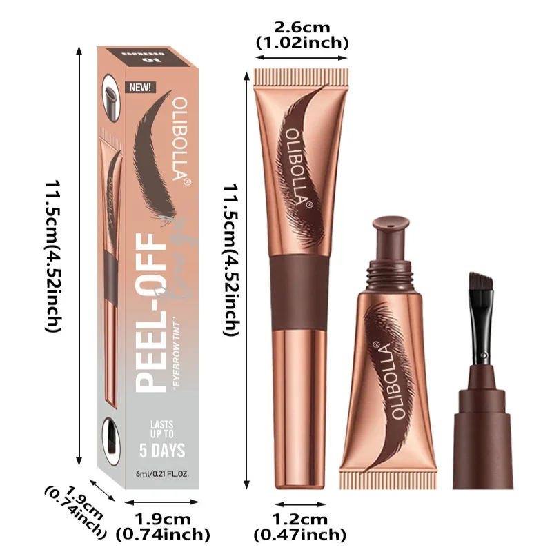 Peel Off Eyebrow Tattoo Gel สีดําสีน้ําตาลสีเทาสีแดงไวน์ Tattoo Brow Gel Tint Eyebrow Dye กาวกันน้ํา Lasting Eye Brow Tattoo